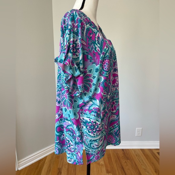 Dear Scarlet size 2X colorful short sleeve office work casual floral paisley - Picture 13 of 16